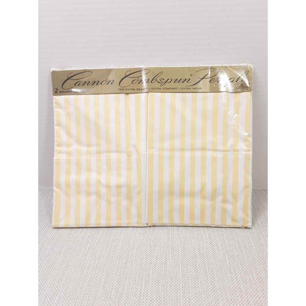 Vintage Cannon Combspun Percale Pillowcases Striped Standard 42x38.5 Before Hem